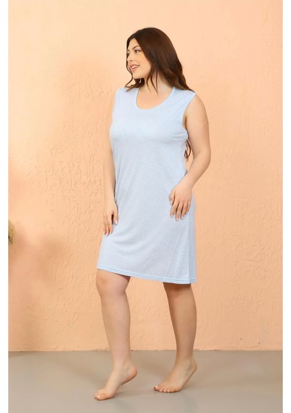 Kadın Büyük Beden Penye Kalın Askılı Buz Mavisi Gecelik modelleri