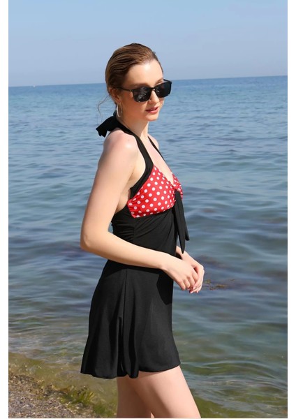 Kadın Likralı Şortlu Fiyonklu Elbise Mayo Kırmızı modelleri