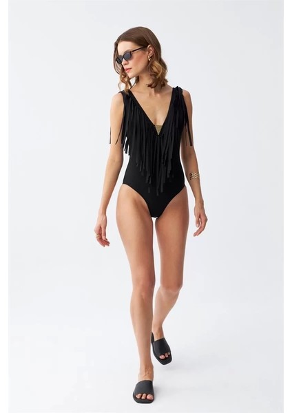 Kadın Püsküllü Mayo Siyah fırsatları