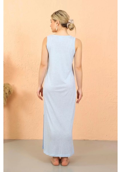 Kadın Kalın Askılı Yırtmaçlı Uzun Gecelik