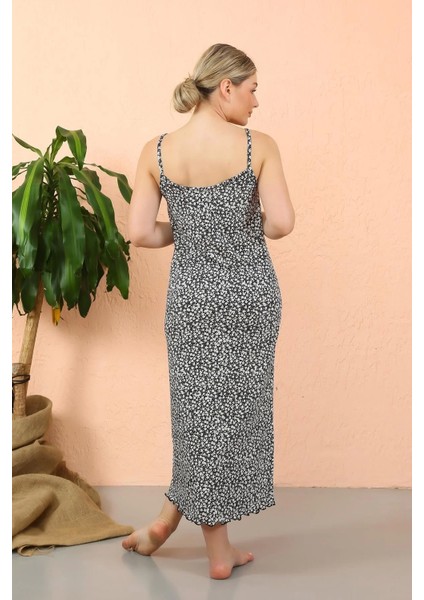 Kadın Ip Askılı Yırtmaçlı Uzun Lacivert Gecelik modelleri