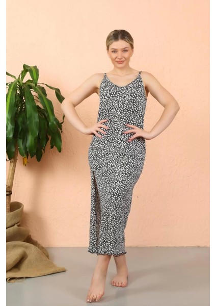 Kadın Ip Askılı Yırtmaçlı Uzun Lacivert Gecelik indirimleri