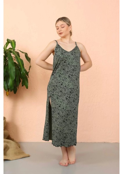 Kadın Ip Askılı Yırtmaçlı Uzun Haki Gecelik fırsatları