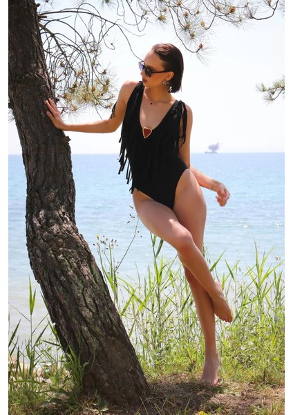 Kadın Püsküllü Mayo Siyah indirimleri