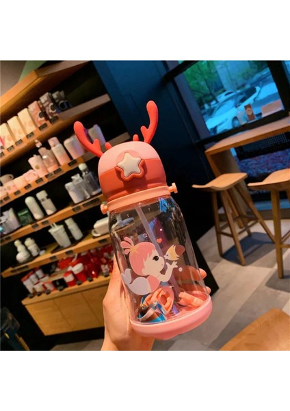 Pembe Geyik Başlıklı 500 ml Çocuk Suluk, Okul ve Ev Kullanımı Için Ideal