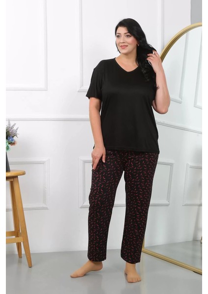 Kadın Büyük Beden Kısa Kol Penye Pijama Takımı Siyah fiyatları