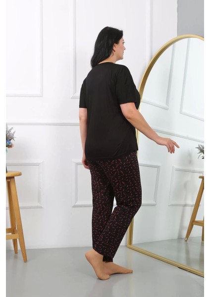 Kadın Büyük Beden Kısa Kol Penye Pijama Takımı Siyah