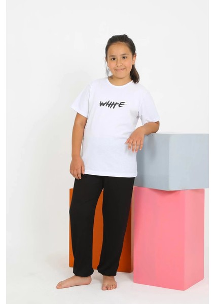 Kız Çocuk Kısa Kol Beyaz Penye Pijama Takım
