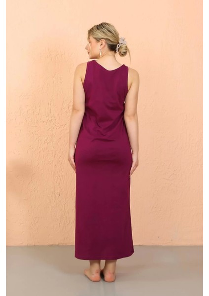 Kadın Kalın Askılı Yırtmaçlı Uzun Mor Gecelik indirimleri