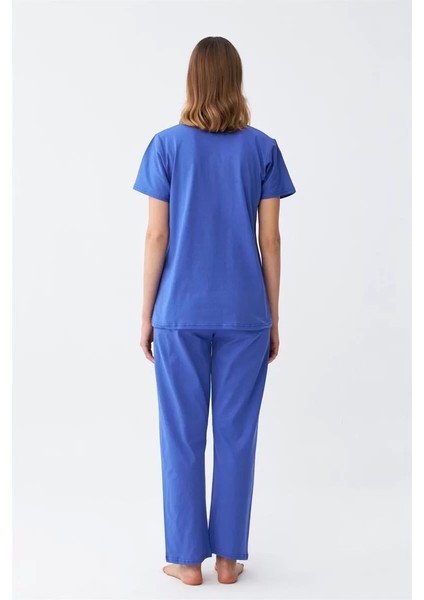 Kadın Kısa Kol Pamuk Penye Pijama Takım Saks fırsatları