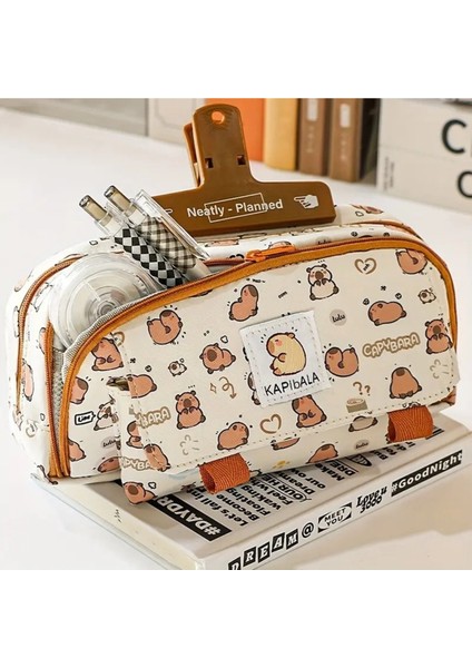Kanvas Geniş Kapasiteli Kapibara 3 Katmanlı Kalem Kutusu Okul Kırtasiye Kahverengi fiyatları