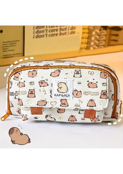 Kanvas Geniş Kapasiteli Kapibara 3 Katmanlı Kalem Kutusu Okul Kırtasiye Kahverengi modelleri