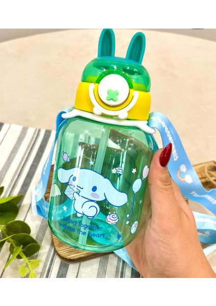 Sevimli Tavşan Kulaklı Suluk, 600 Ml, Kız Okul Için, Yeşil Renkli, Taşınabilir ve Pratik