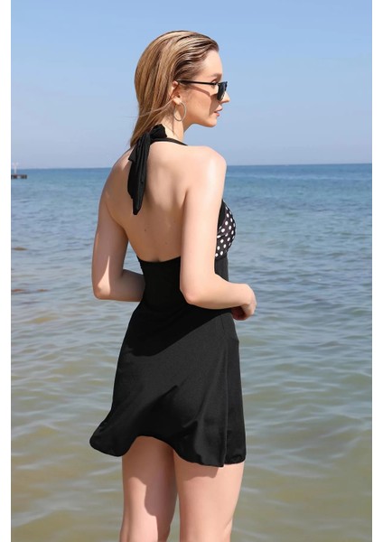 Kadın Likralı Şortlu Fiyonklu Elbise Mayo Siyah fırsatları