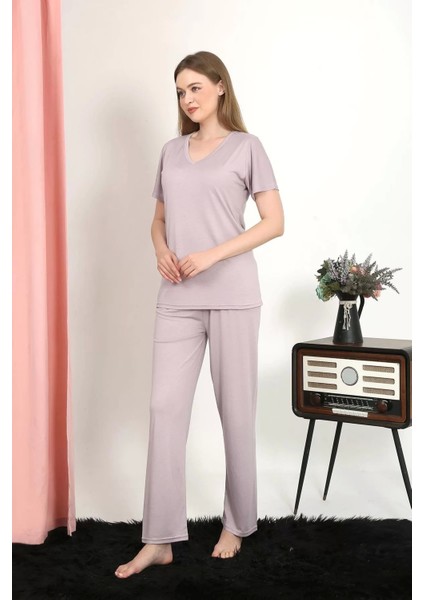 Kadın Kısa Kol Pamuk Penye Pijama Takım Pudra fiyatları