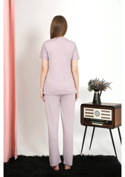 Kadın Kısa Kol Pamuk Penye Pijama Takım Pudra indirimleri