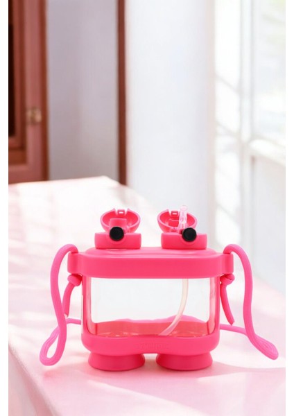 Sevimli Çocuk Suluğu, Pipetli, Çift Kapaklı, Boyun Askılı, 800 Ml, Pembe fiyatları