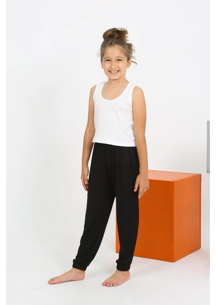 Kız Çocuk Sıfır Kol Beyaz Penye Pijama Takım