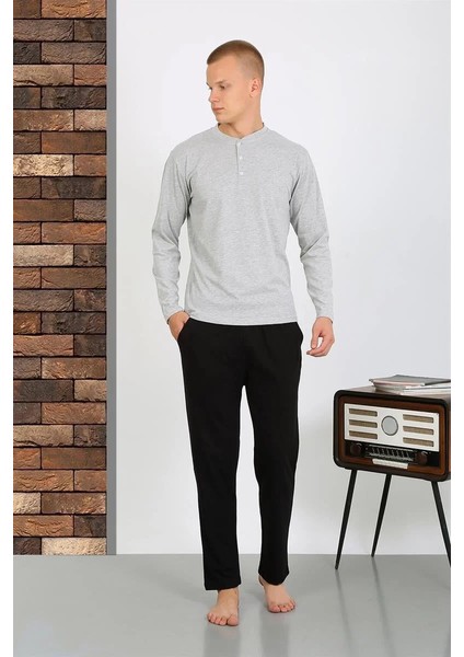 Erkek Penye Uzun Kol Pijama Takımı Gri modelleri