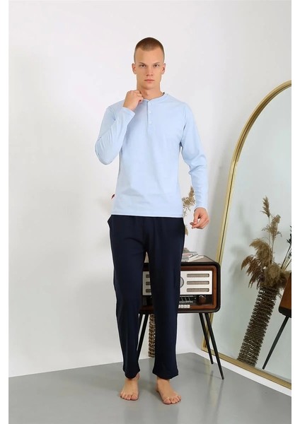 Erkek Penye Uzun Kol Pijama Takımı Buz Mavisi fırsatları