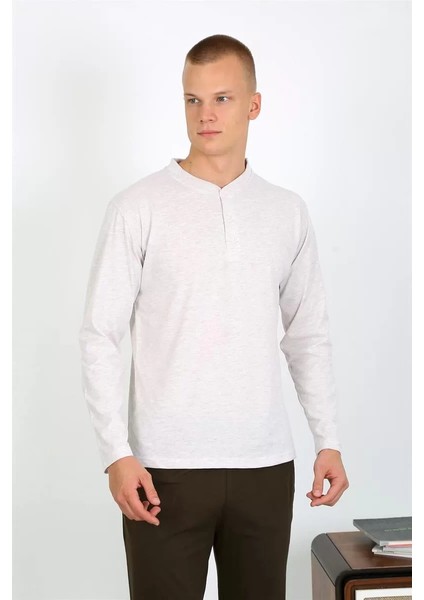 Erkek Penye Uzun Kol Pijama Takımı Ekru modelleri