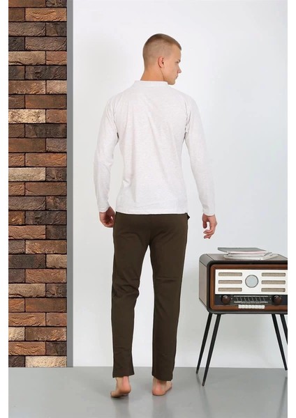 Erkek Penye Uzun Kol Pijama Takımı Ekru