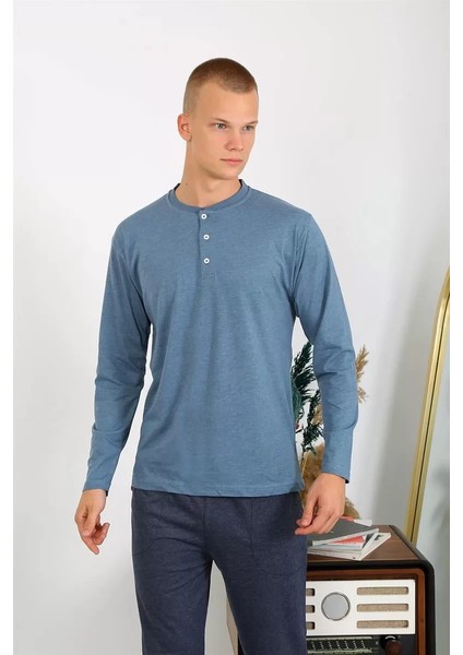 Erkek Penye Uzun Kol Pijama Takımı Indigo modelleri