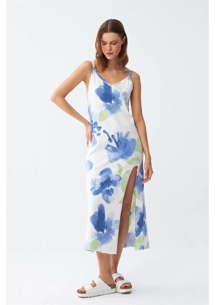 Ip Askılı Uzun Yırtmaçlı Penye Gecelik