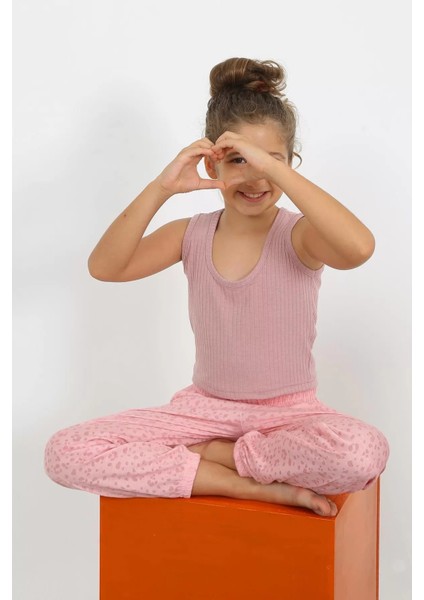 Kız Çocuk Sıfır Kol Gül Kurusu Penye Pijama Takım fiyatları