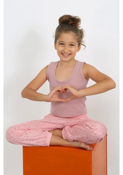 Kız Çocuk Sıfır Kol Gül Kurusu Penye Pijama Takım modelleri