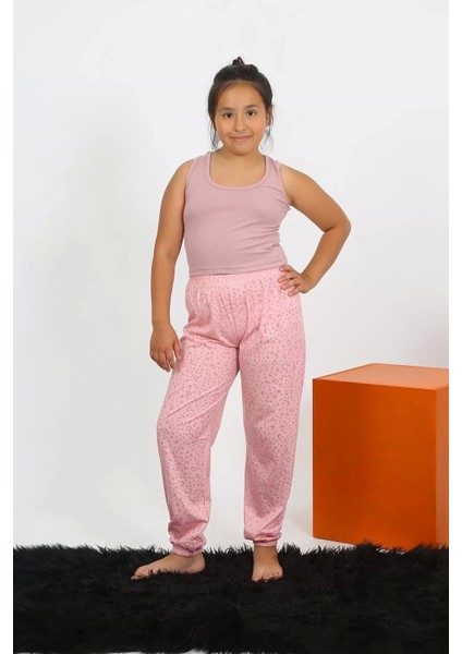 Kız Çocuk Sıfır Kol Gül Kurusu Penye Pijama Takım