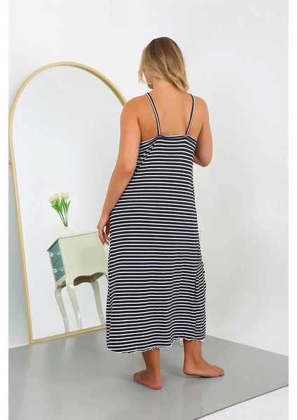 Kadın Büyük Beden Ip Askılı Pamuklu Uzun Gecelik