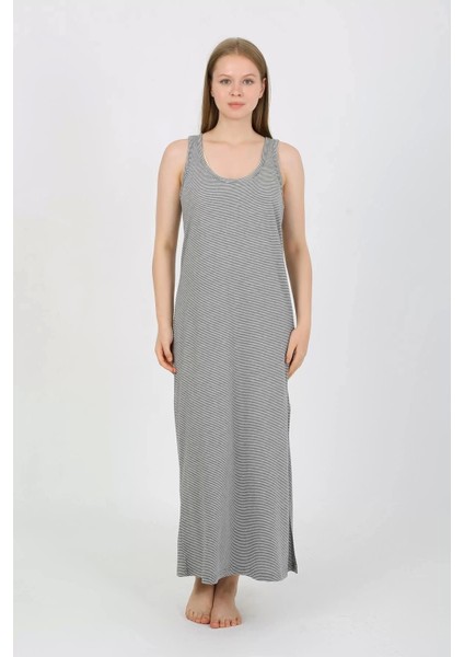 Kadın Kalın Askılı Yırtmaçlı Uzun Gri Gecelik fiyatları