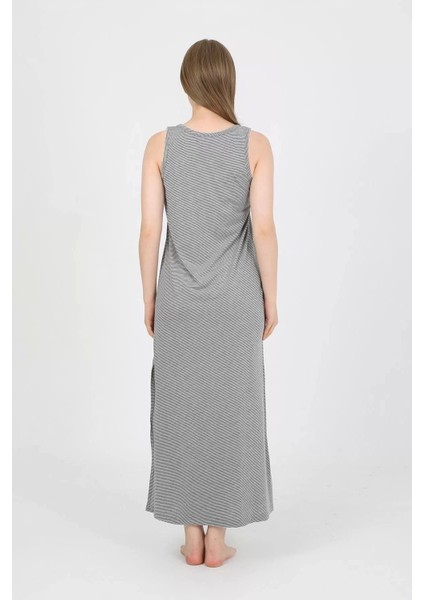Kadın Kalın Askılı Yırtmaçlı Uzun Gri Gecelik modelleri