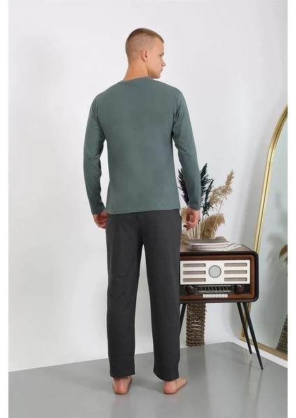 Erkek Penye Uzun Kol Pijama Takımı Haki fırsatları