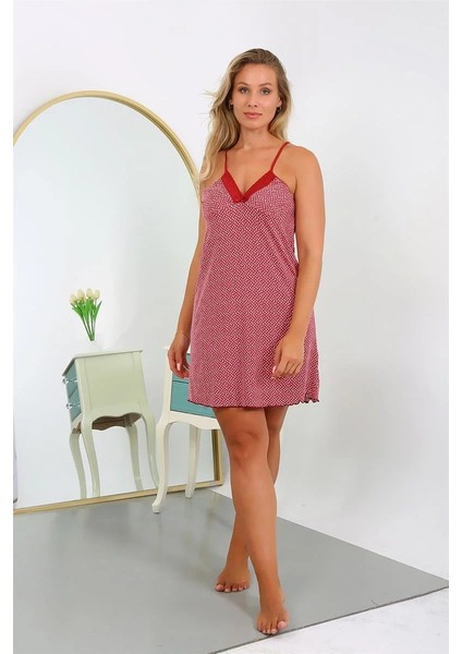 Kadın Pamuk Büyük Beden Ip Askılı Desenli Gecelik Bordo fiyatları