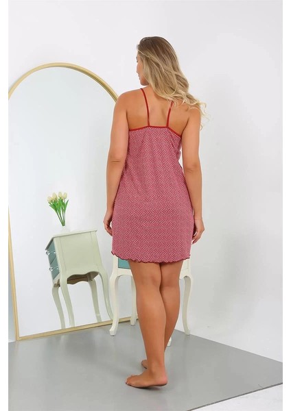 Kadın Pamuk Büyük Beden Ip Askılı Desenli Gecelik Bordo indirimleri