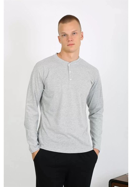 Erkek Penye Uzun Kol Pijama Takımı Gri indirimleri