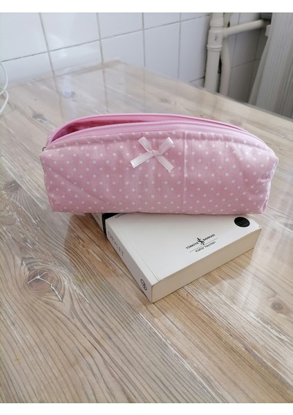 Şık Pembe Fiyonklu Yıkanabilir Fermuarlı Kalemlik 21X8 cm fiyatları