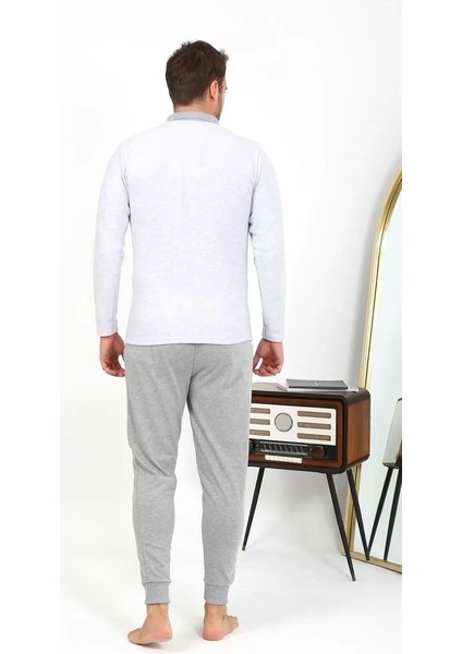 Erkek Polo Yaka Uzun Kol Penye Pijama Takımı Gri fırsatları