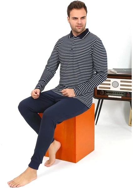 Erkek Polo Yaka Uzun Kol Penye Pijama Takımı Lacivert fiyatları