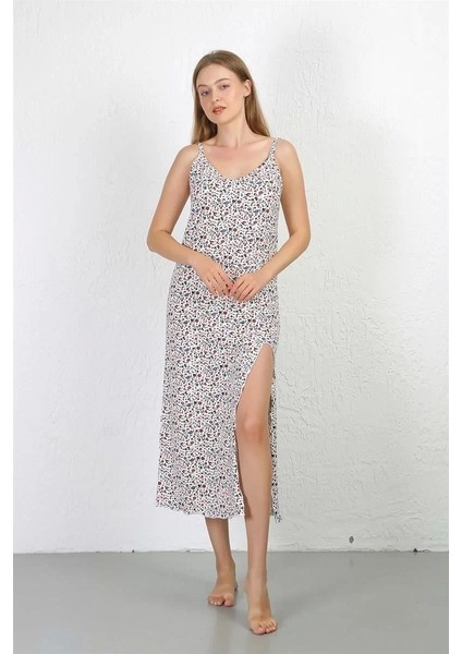 Ip Askılı Uzun Yırtmaçlı Penye Gecelik Beyaz fırsatları