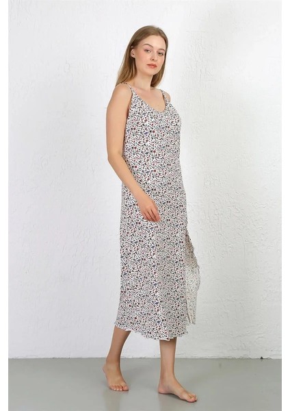 Ip Askılı Uzun Yırtmaçlı Penye Gecelik Beyaz indirimleri