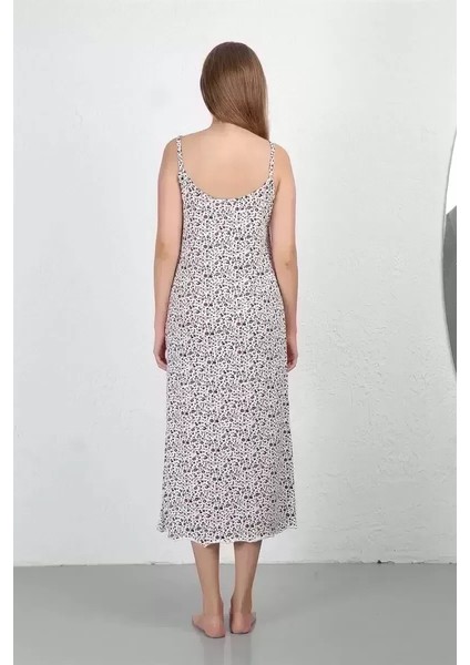 Ip Askılı Uzun Yırtmaçlı Penye Gecelik Beyaz