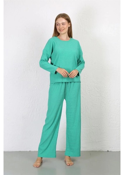 Kadın Bürümcük Kumaş Pijama Takım Yeşil
