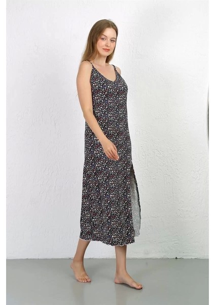 Ip Askılı Uzun Yırtmaçlı Penye Gecelik Lacivert modelleri