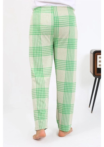 Erkek Ekoseli Desen Penye Tek Alt Pijama Yeşil