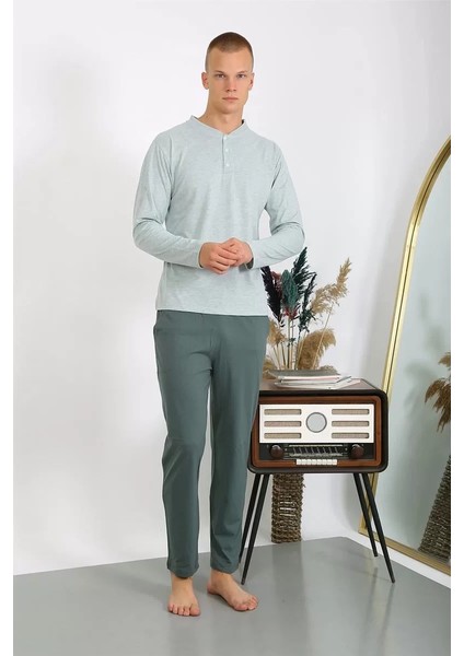 Erkek Penye Uzun Kol Pijama Takımı Su Yeşili