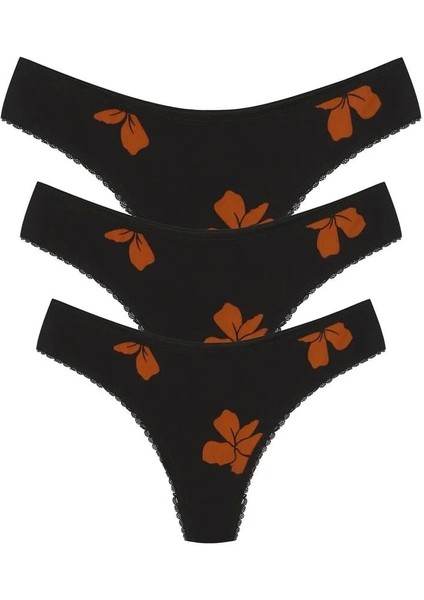 Pamuklu 3lü Tanga Külot Siyah