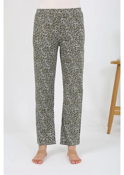 Kadın Penye Desenli Tek Alt Pijama Haki modelleri